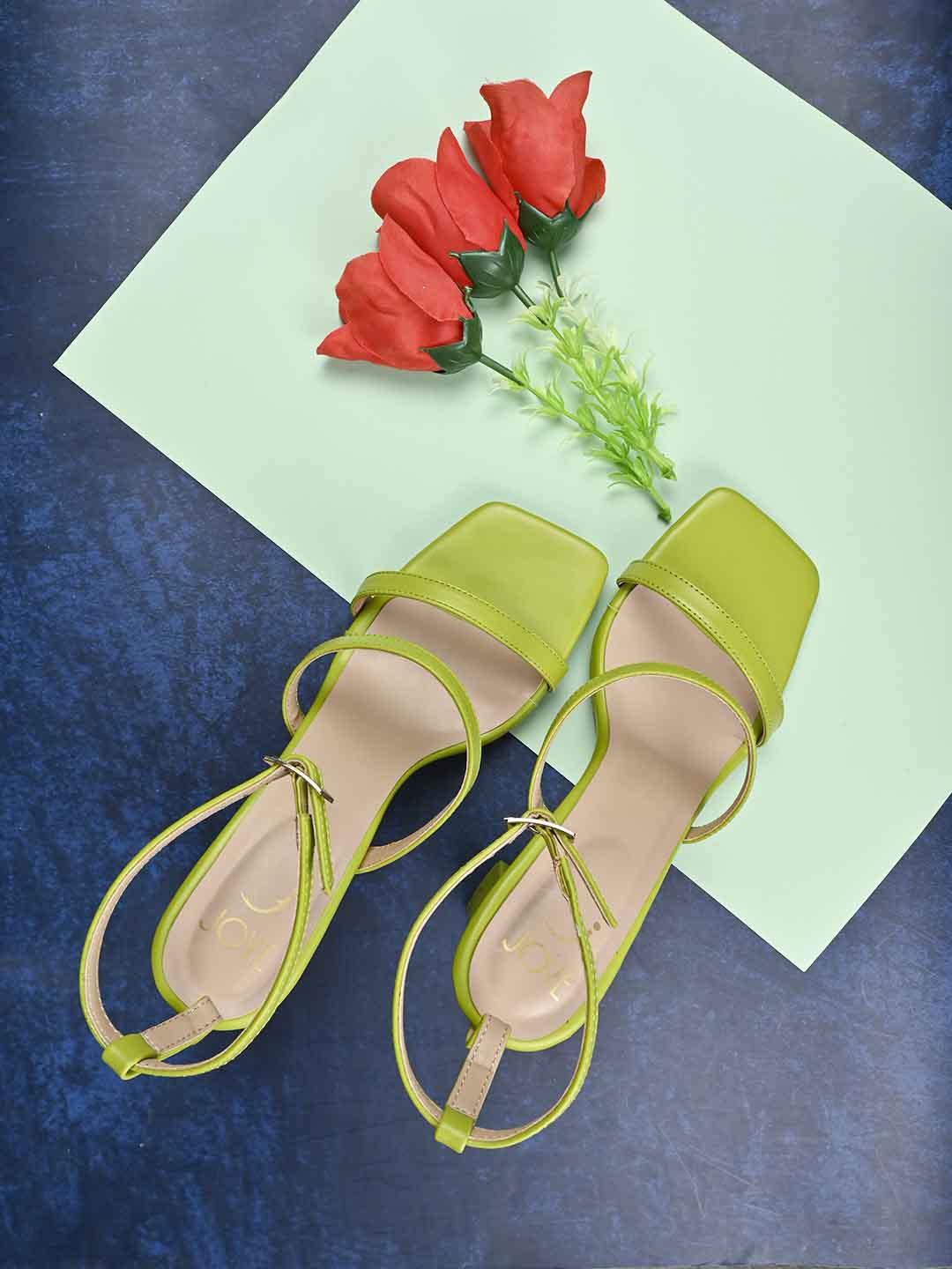 

Jove Ankle Looped Block Heels, Green