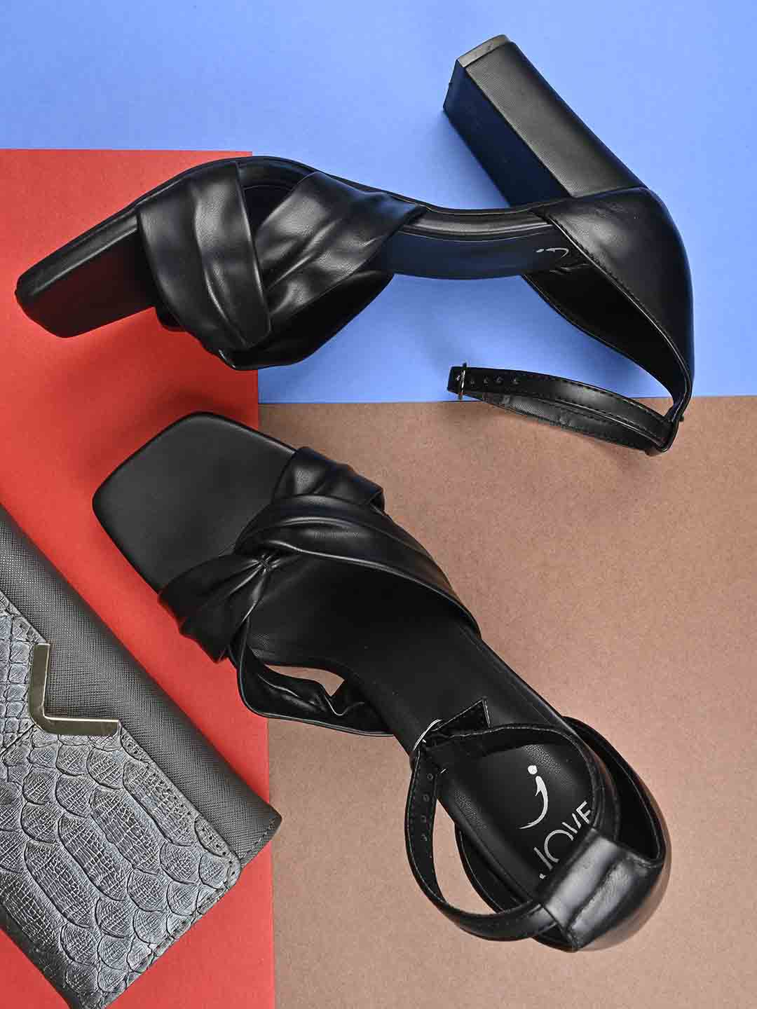 

Jove Ankle Looped Block Heels, Black