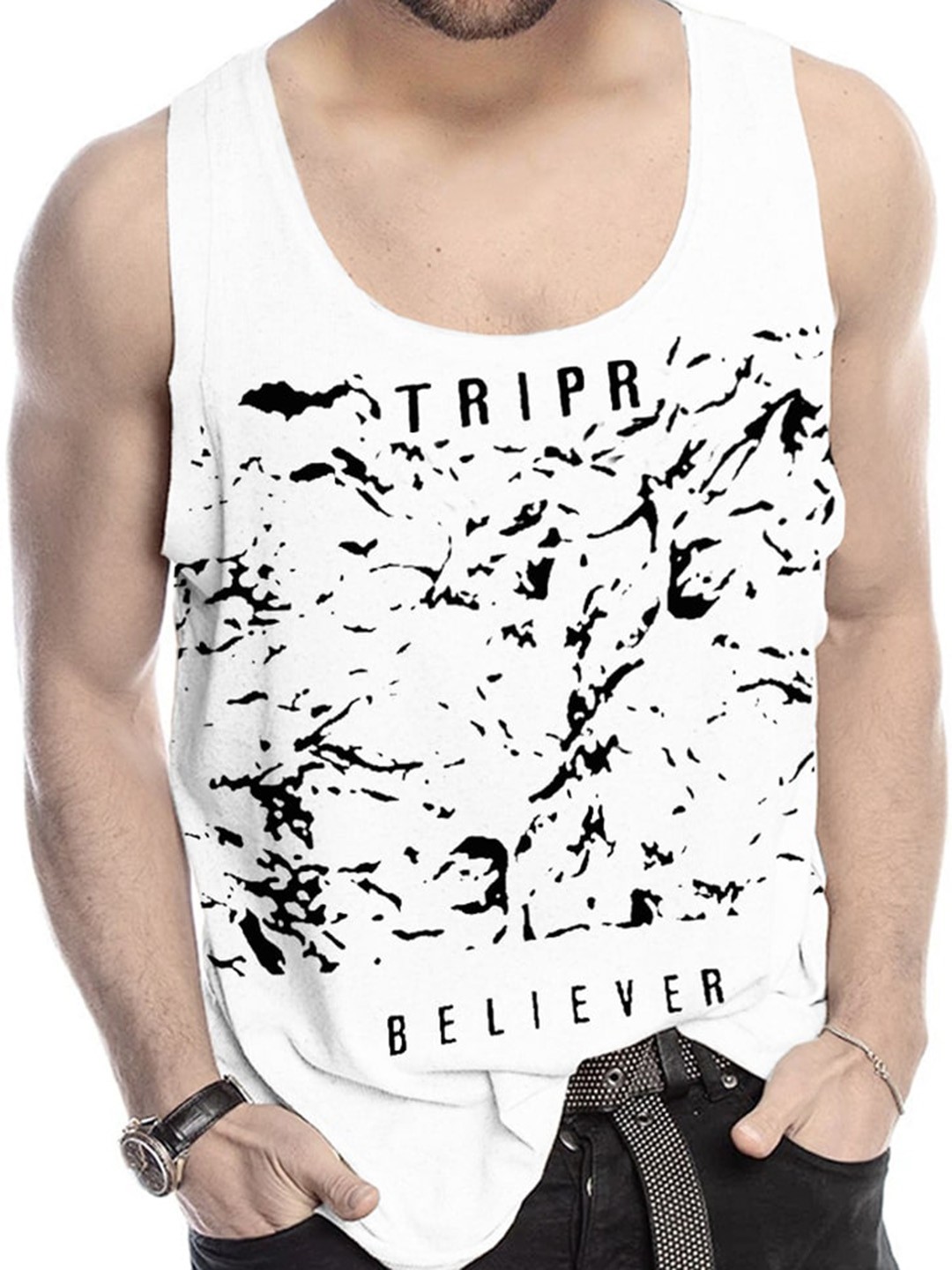 

TRIPR Printed Cotton Gym Innerwear Vests, White