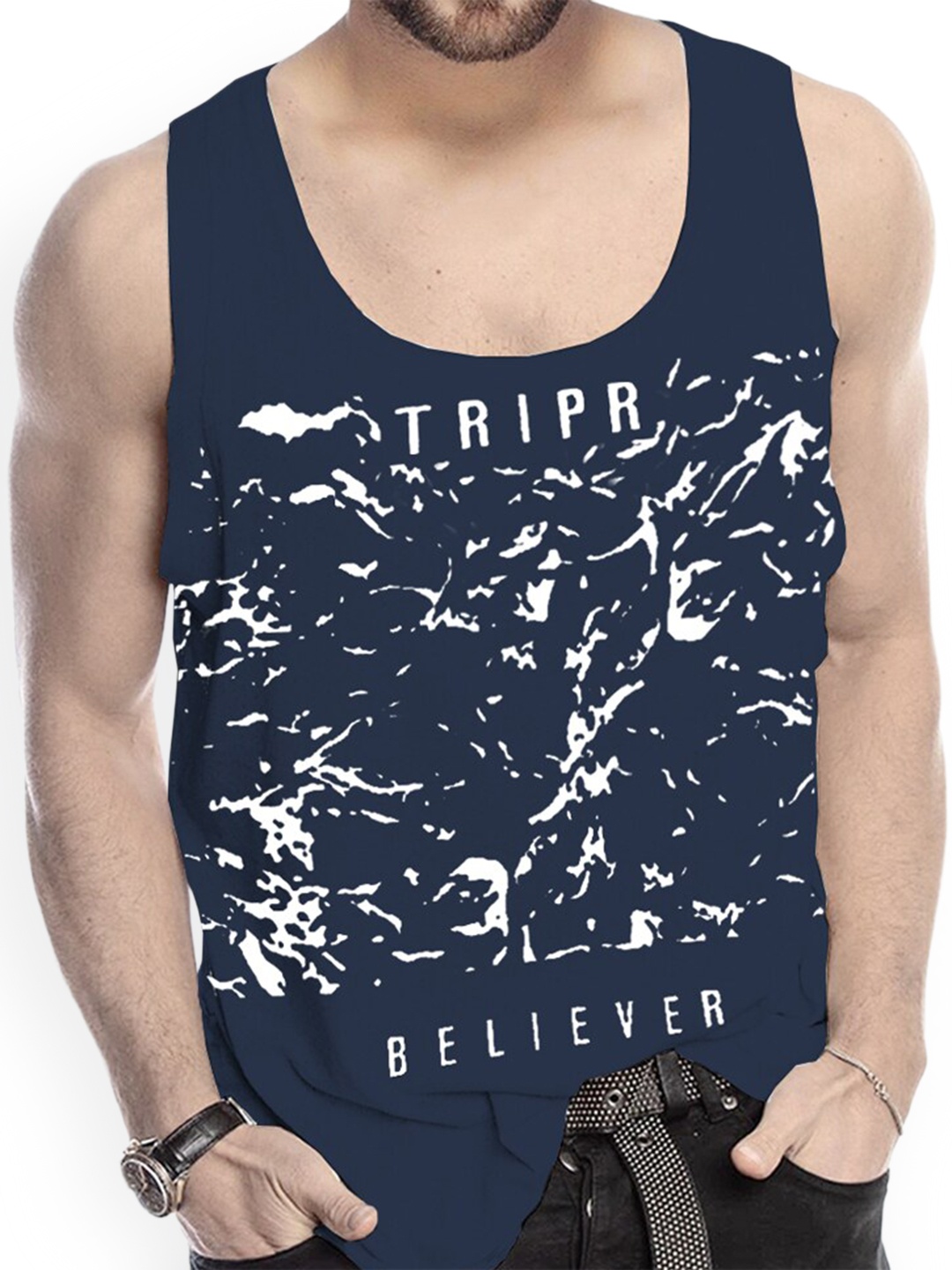 

TRIPR Printed Cotton Gym Innerwear Vests, Navy blue