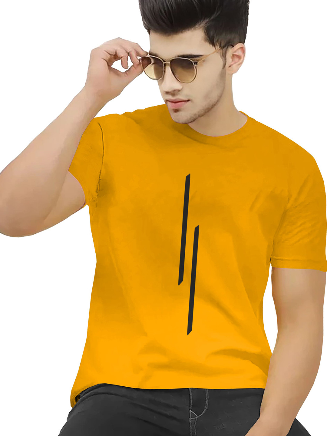 

BLIVE Round Neck Cotton T-shirt, Yellow