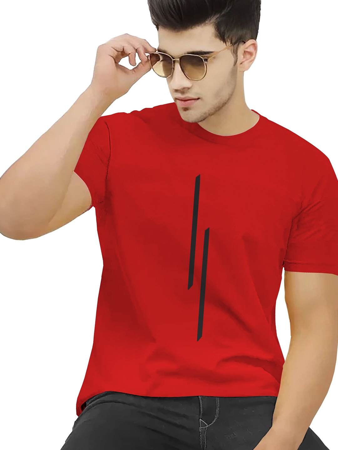 

BLIVE Round Neck Regular Fit Cotton T-Shirt, Red