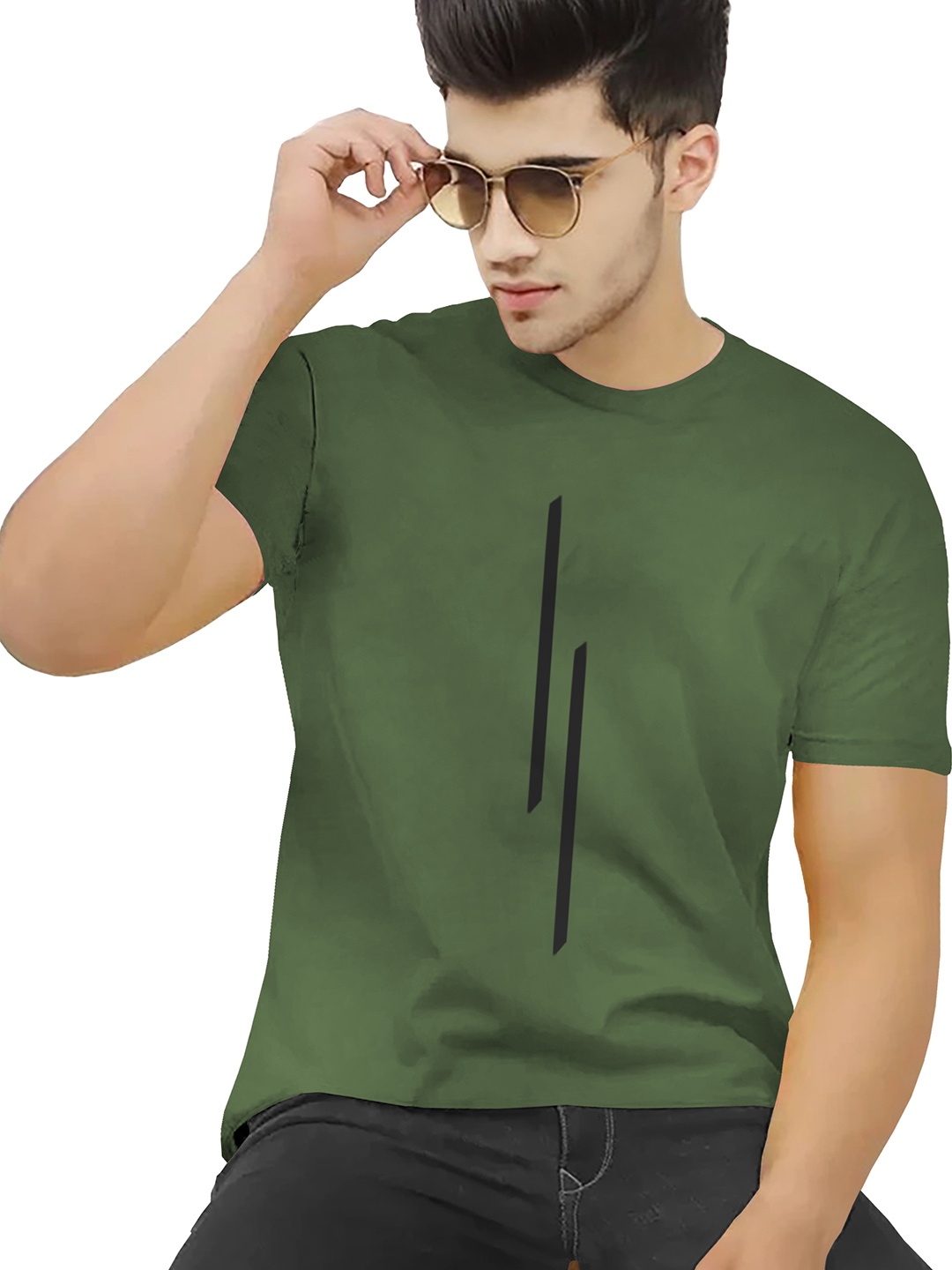

BLIVE Round Neck Regular Fit Cotton T-Shirt, Olive