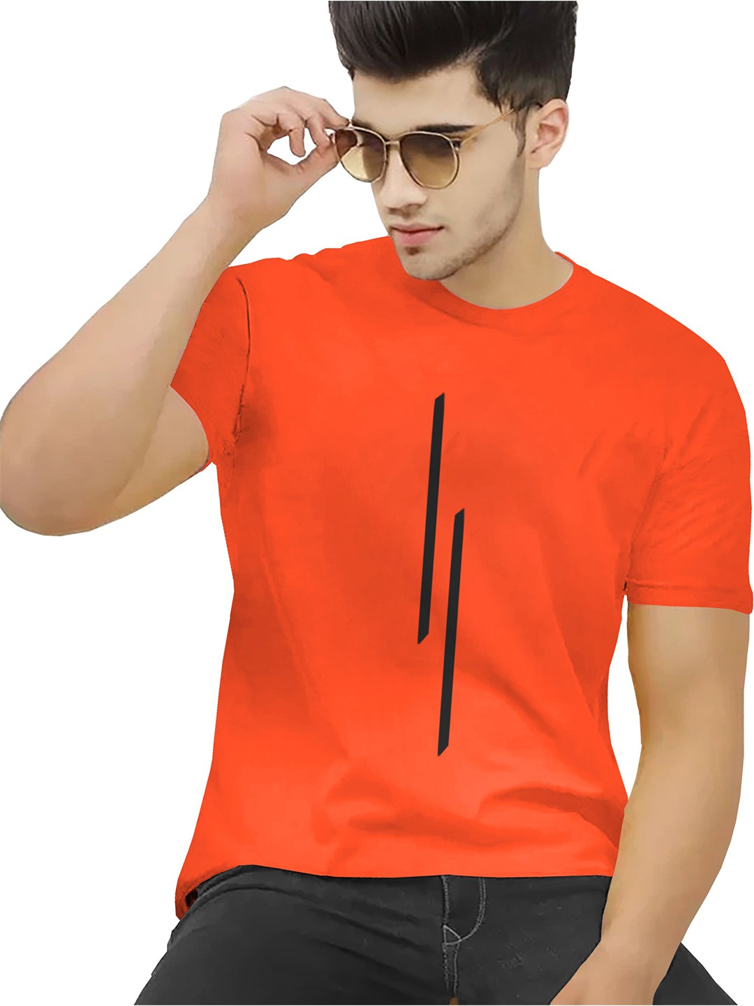 

BLIVE Round Neck Regular Fit Cotton T-Shirt, Orange