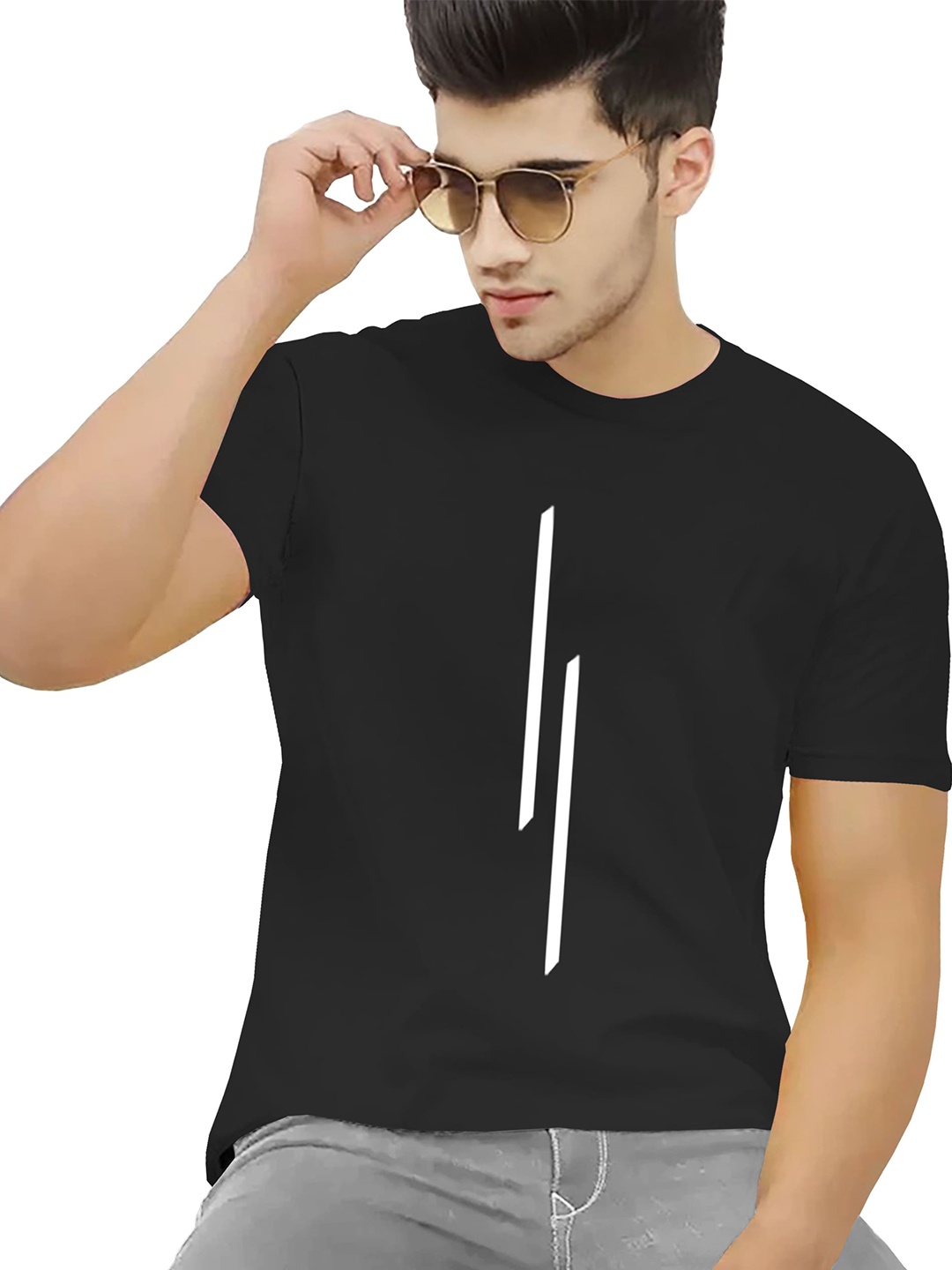 

BLIVE Round Neck Short Sleeves Cotton T-shirt, Black