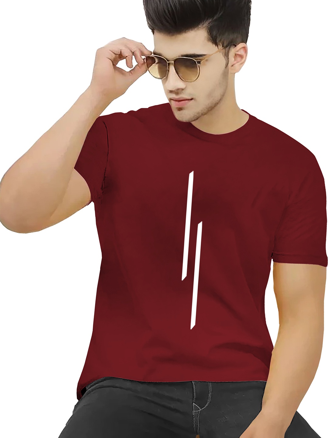 

BLIVE Round Neck Regular Fit Cotton T-Shirt, Maroon