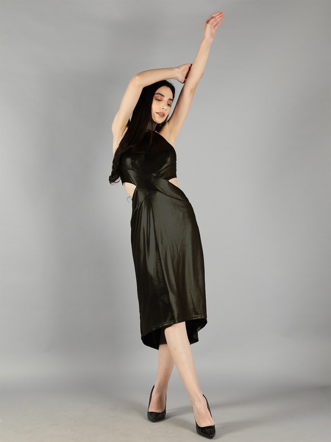

Svelte Couture Flutter Sleeve A-Line Midi Dress, Black