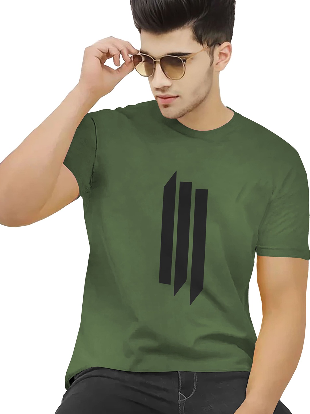 

BLIVE Round Neck Short Sleeves Cotton T-shirt, Olive