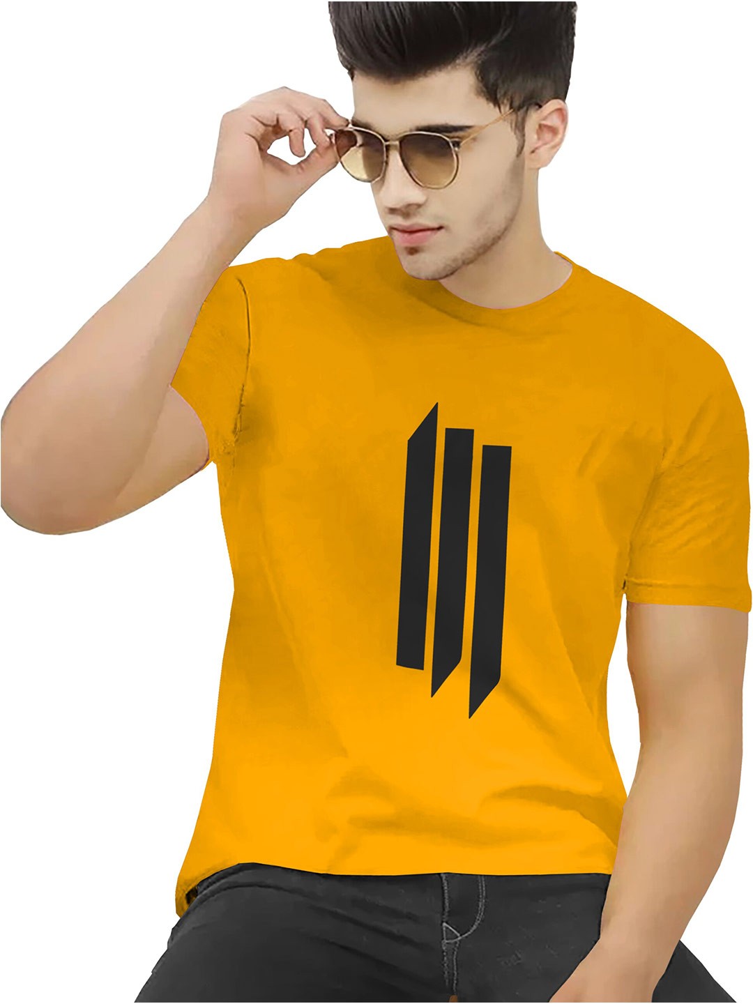 

BLIVE Round Neck Short Sleeves Cotton T-shirt, Mustard