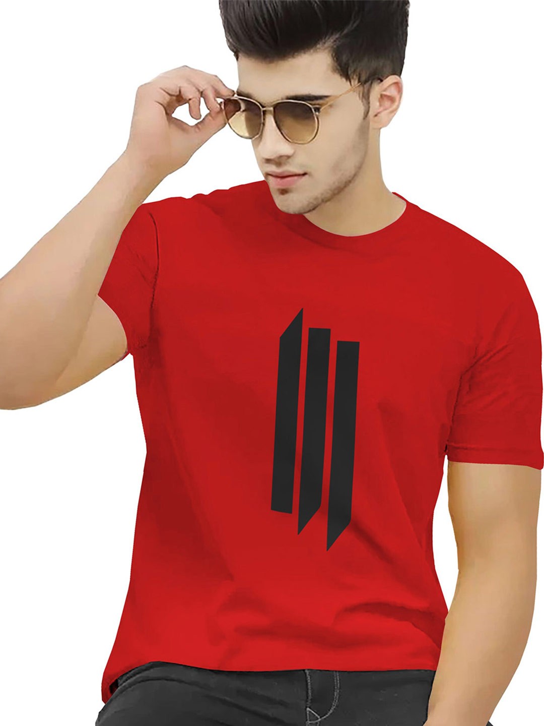 

BLIVE Round Neck Short Sleeves Cotton T-shirt, Red