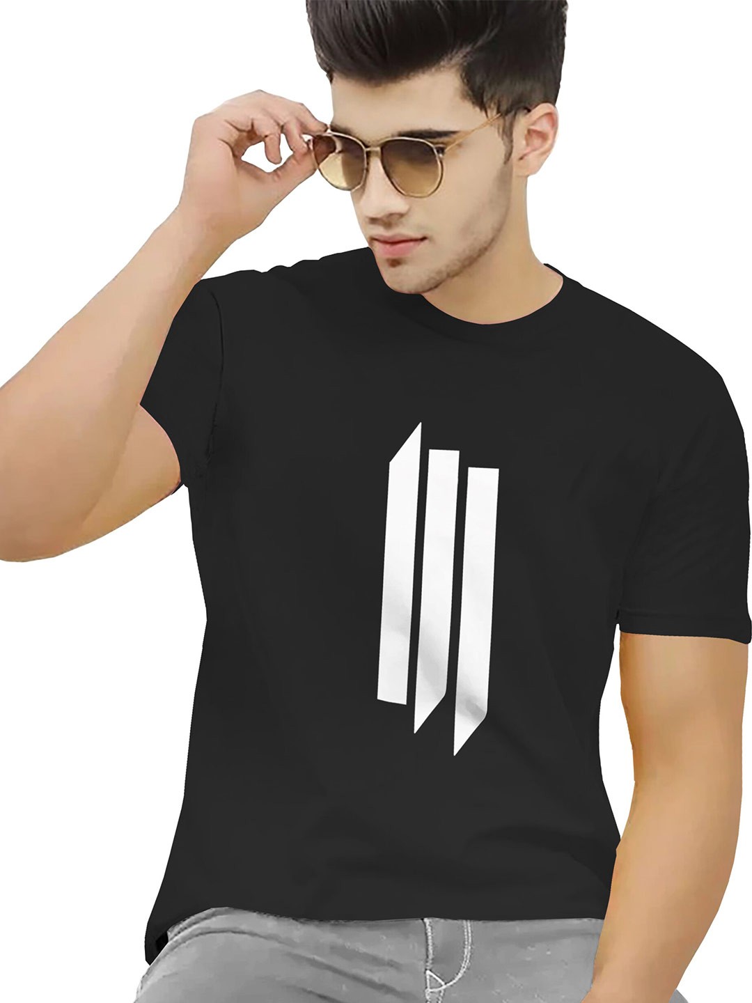 

BLIVE Round Neck Short Sleeves Cotton T-shirt, Black