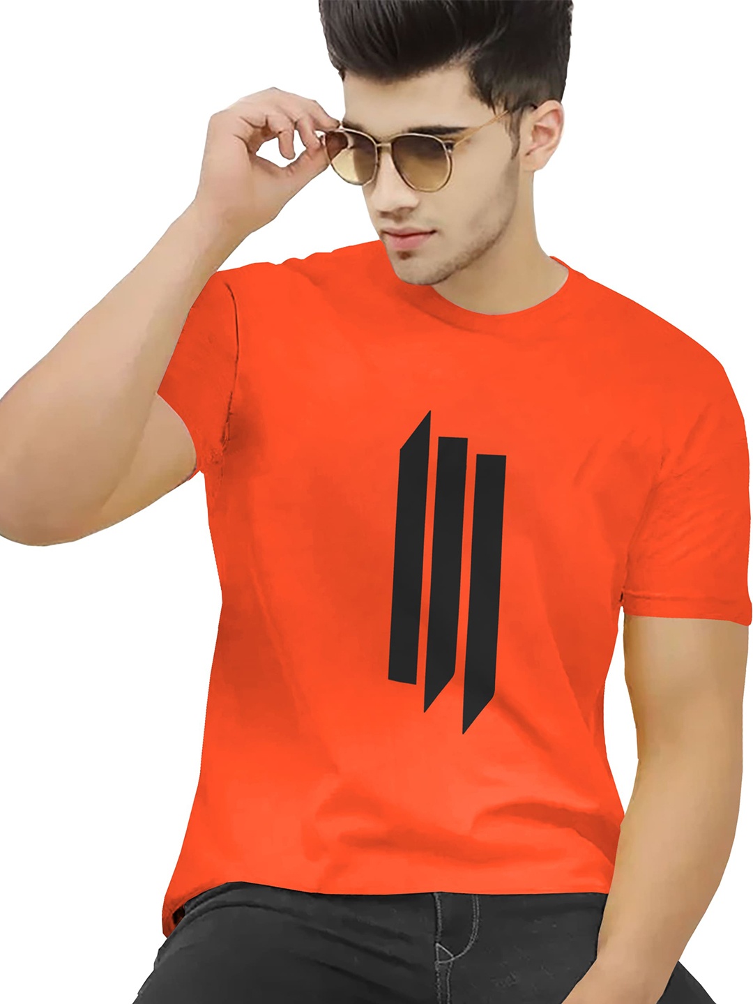 

BLIVE Round Neck Short Sleeves Cotton T-shirt, Orange