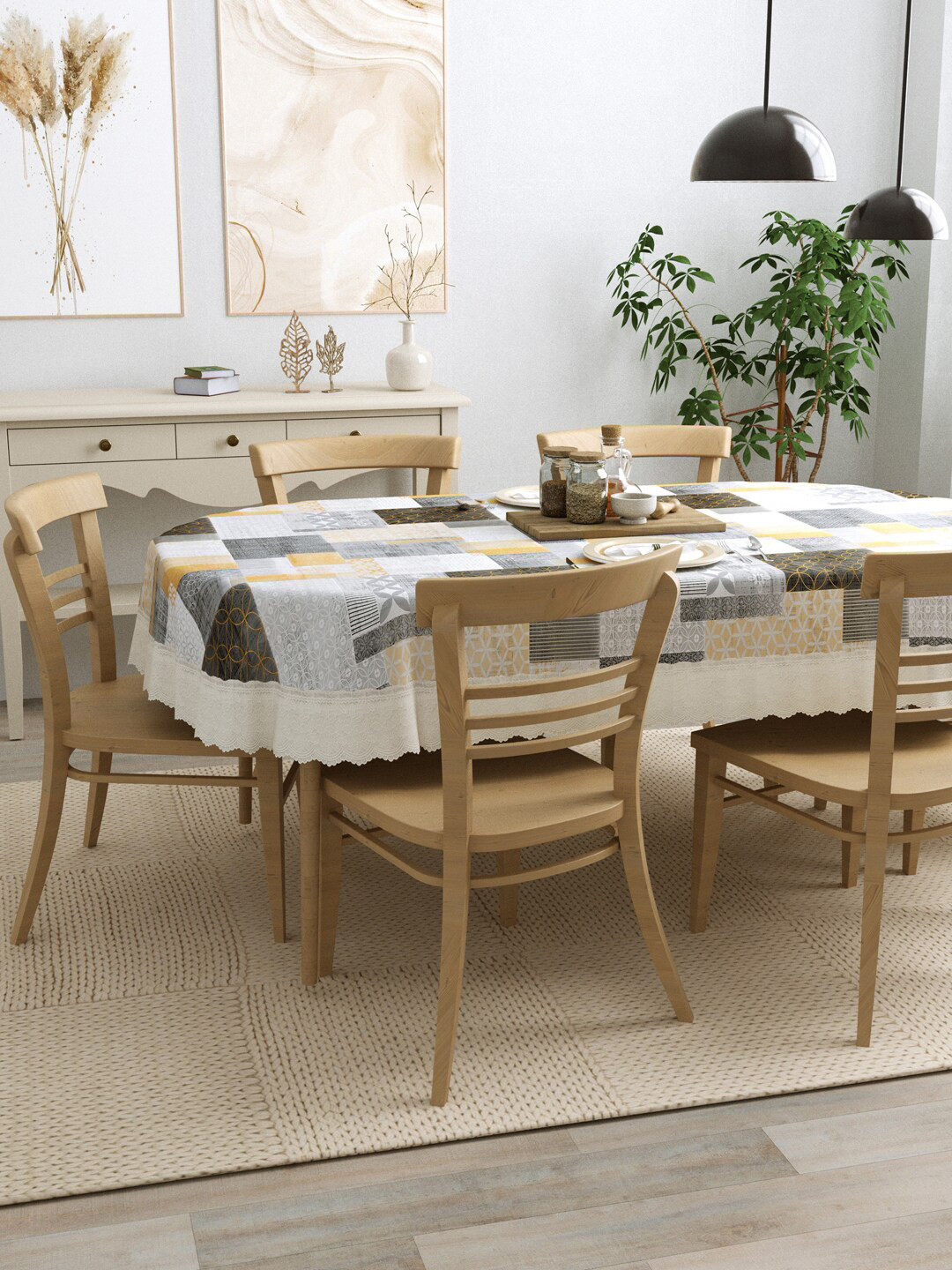 

Clasiko Black & Grey Printed Oval 6-Seater Anti-Slip Table Cover