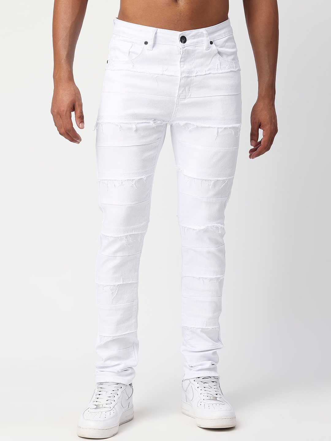 

WAIMEA Men Slim Fit Mid-Rise Mildly Distressed Stretchable Jeans, White