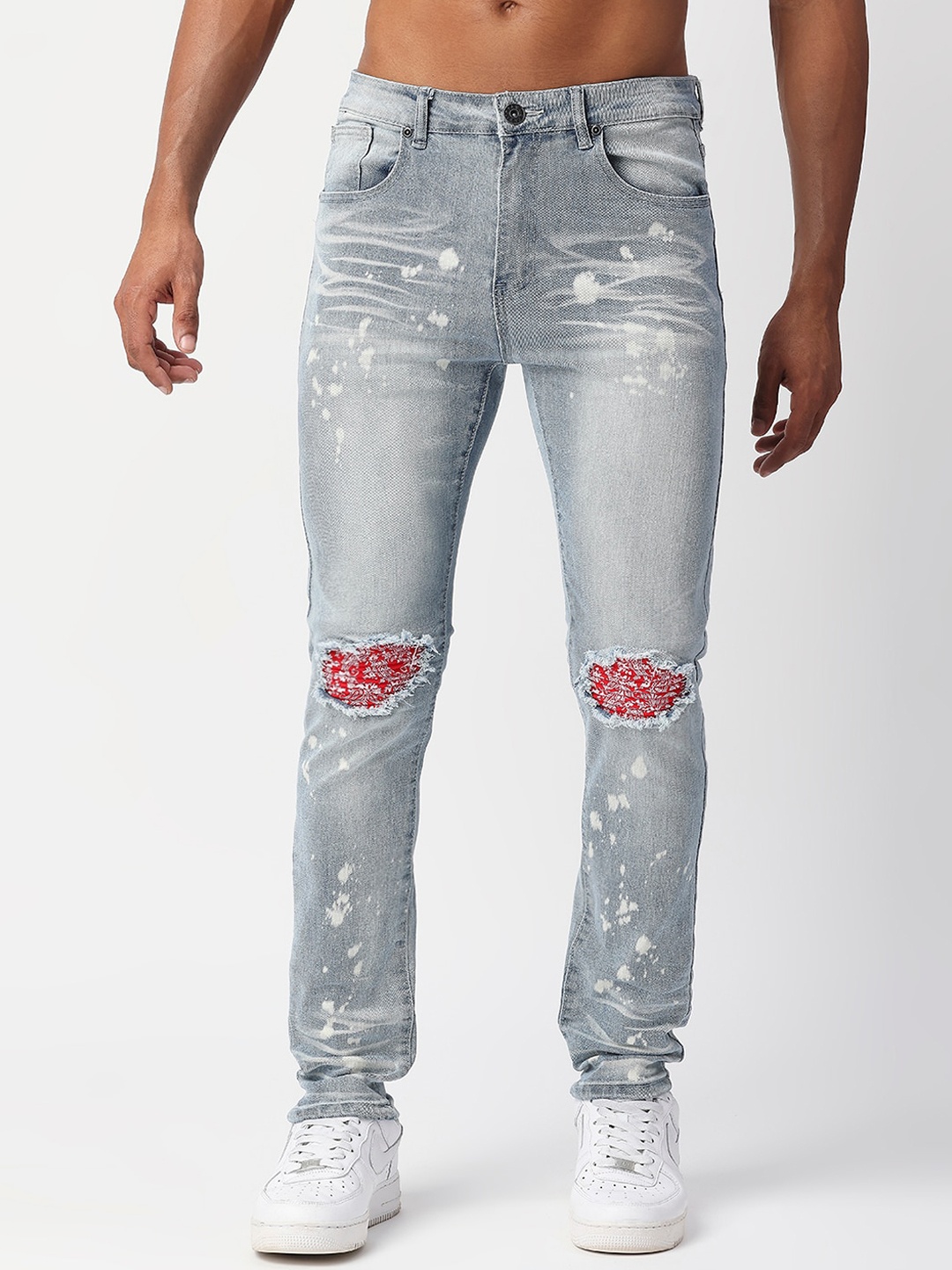 

WAIMEA Men Slim Fit Mid-Rise Slash Knee Heavy Fade Bleached Stretchable Jeans, Grey