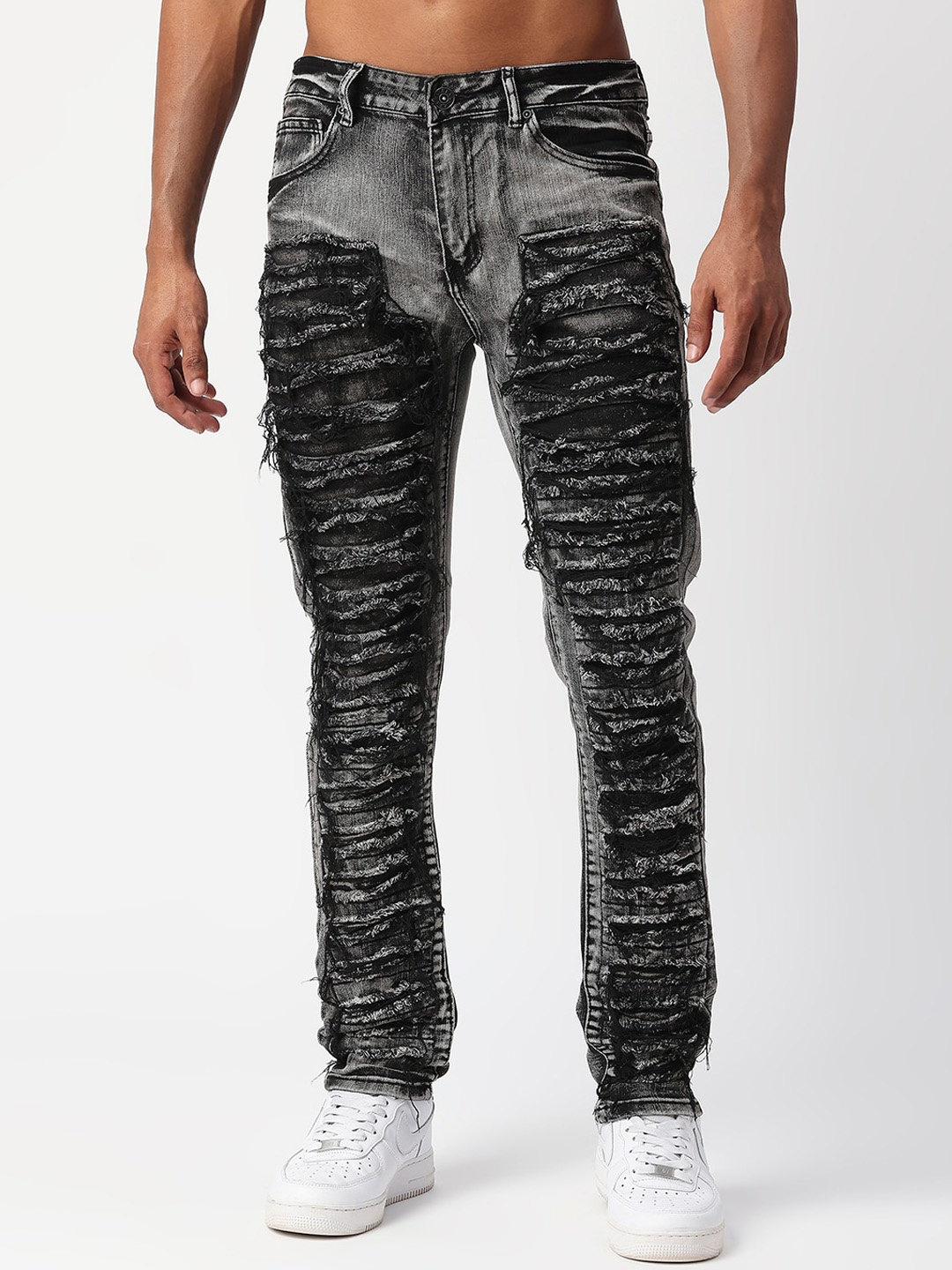 

WAIMEA Men Slim Fit Mid-Rise Highly Distressed Stretchable Jeans, Black