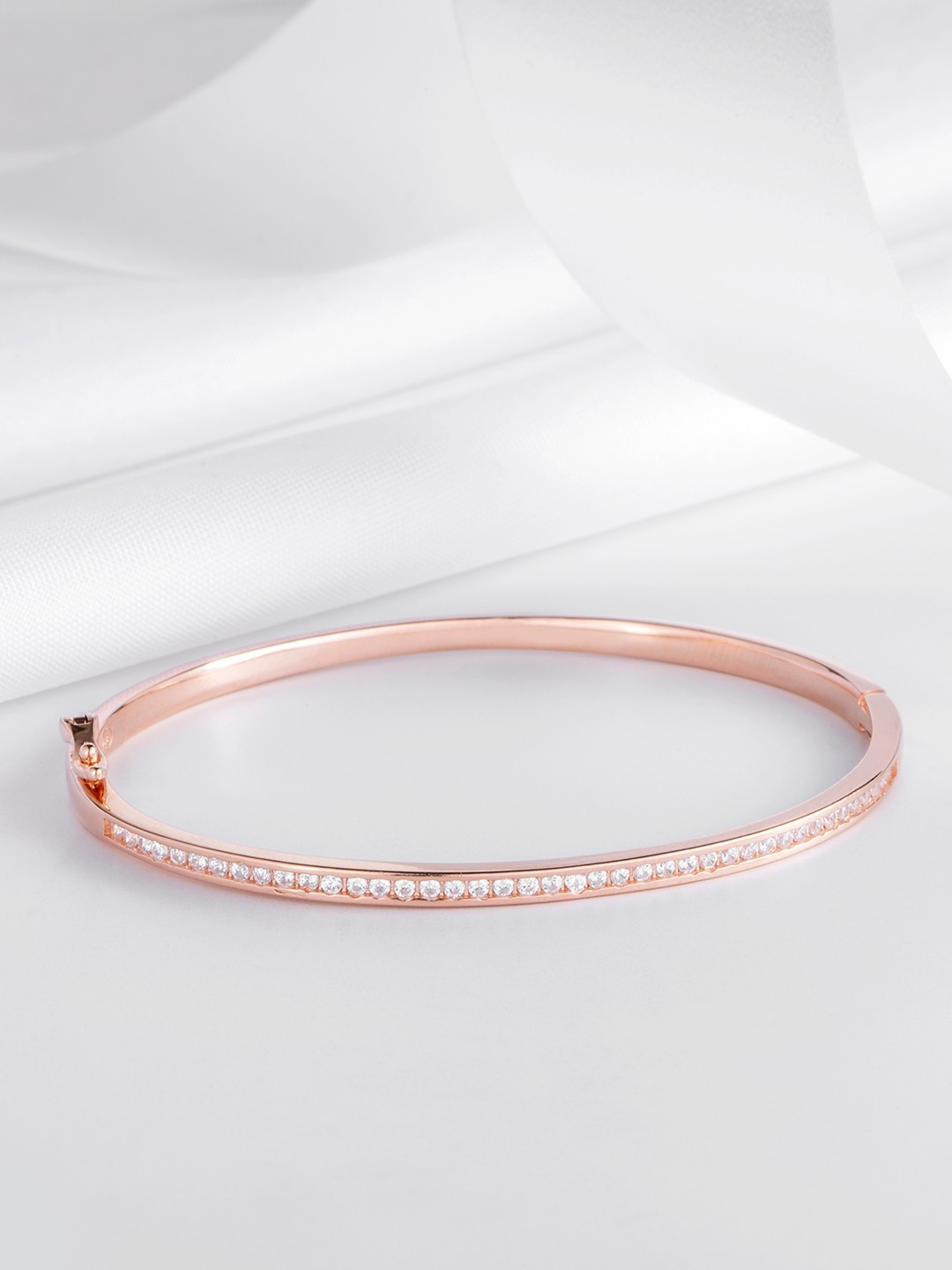 

Zavya Women Silver Cubic Zirconia Studded Rose Gold-Plated Kada Bracelet