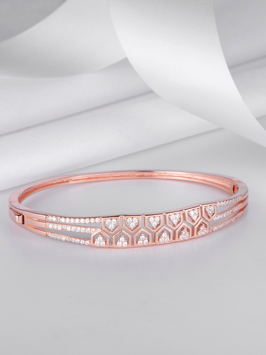 

Zavya Women Silver Cubic Zirconia Rose Gold-Plated Kada Bracelet