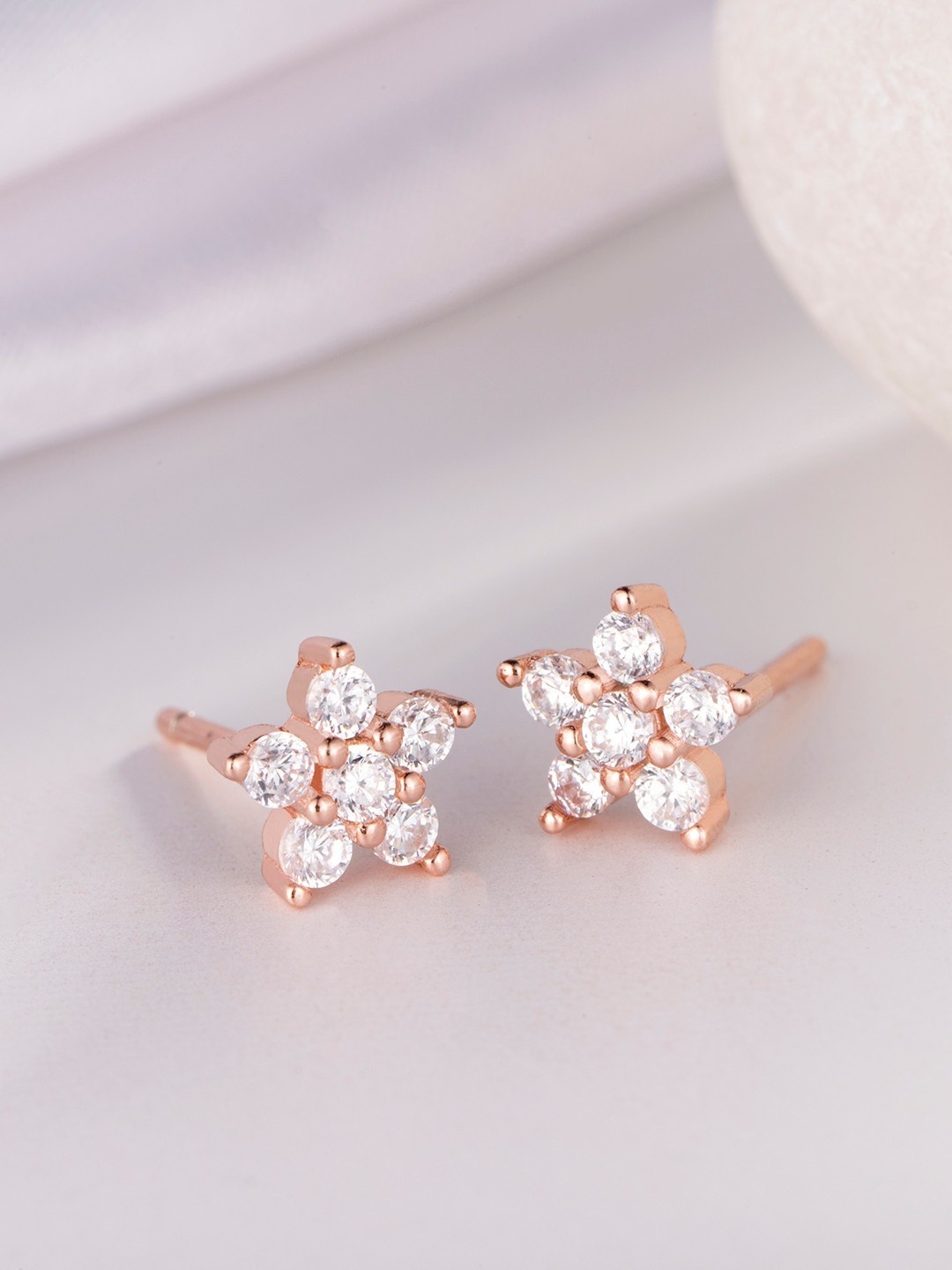 

Zavya Rose Gold CZ Studded Floral Silver Studs Earrings