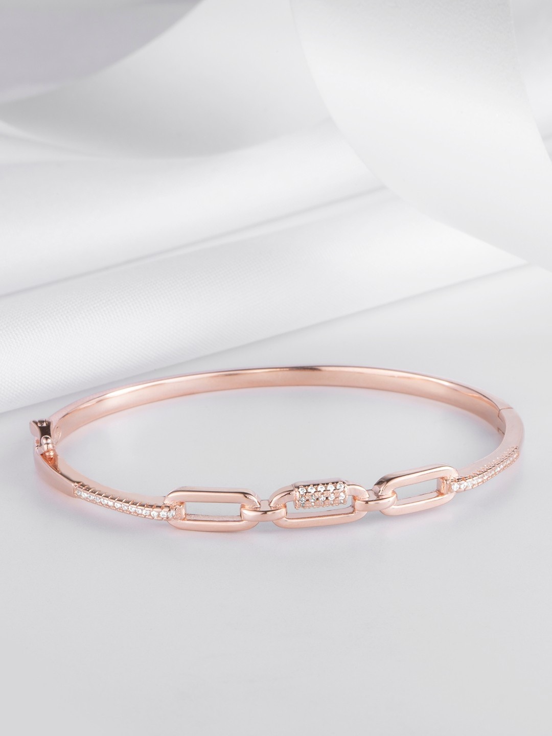

Zavya Women Silver Cubic Zirconia Rose Gold-Plated Kada Bracelet