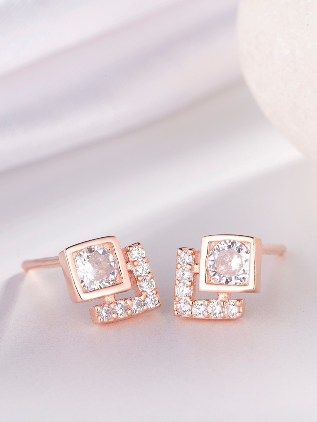 

Zavya Rose Gold CZ Studded Geometric Silver Studs Earrings