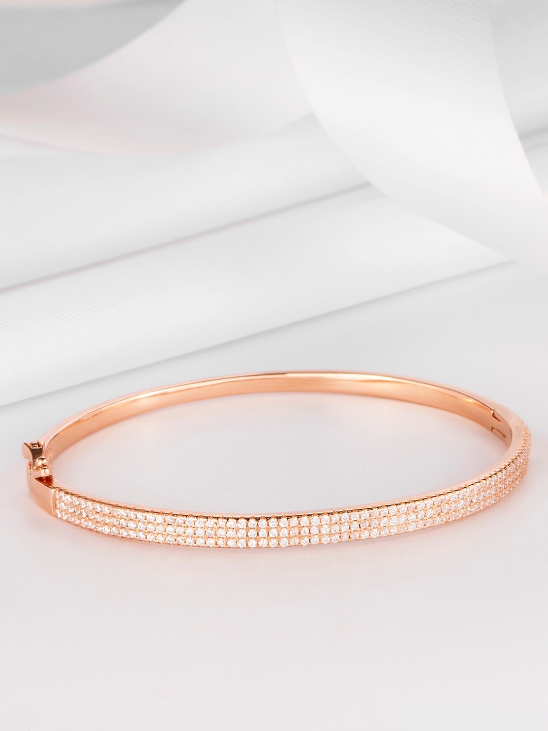 

Zavya Women Silver Cubic Zirconia Rose Gold-Plated Kada Bracelet