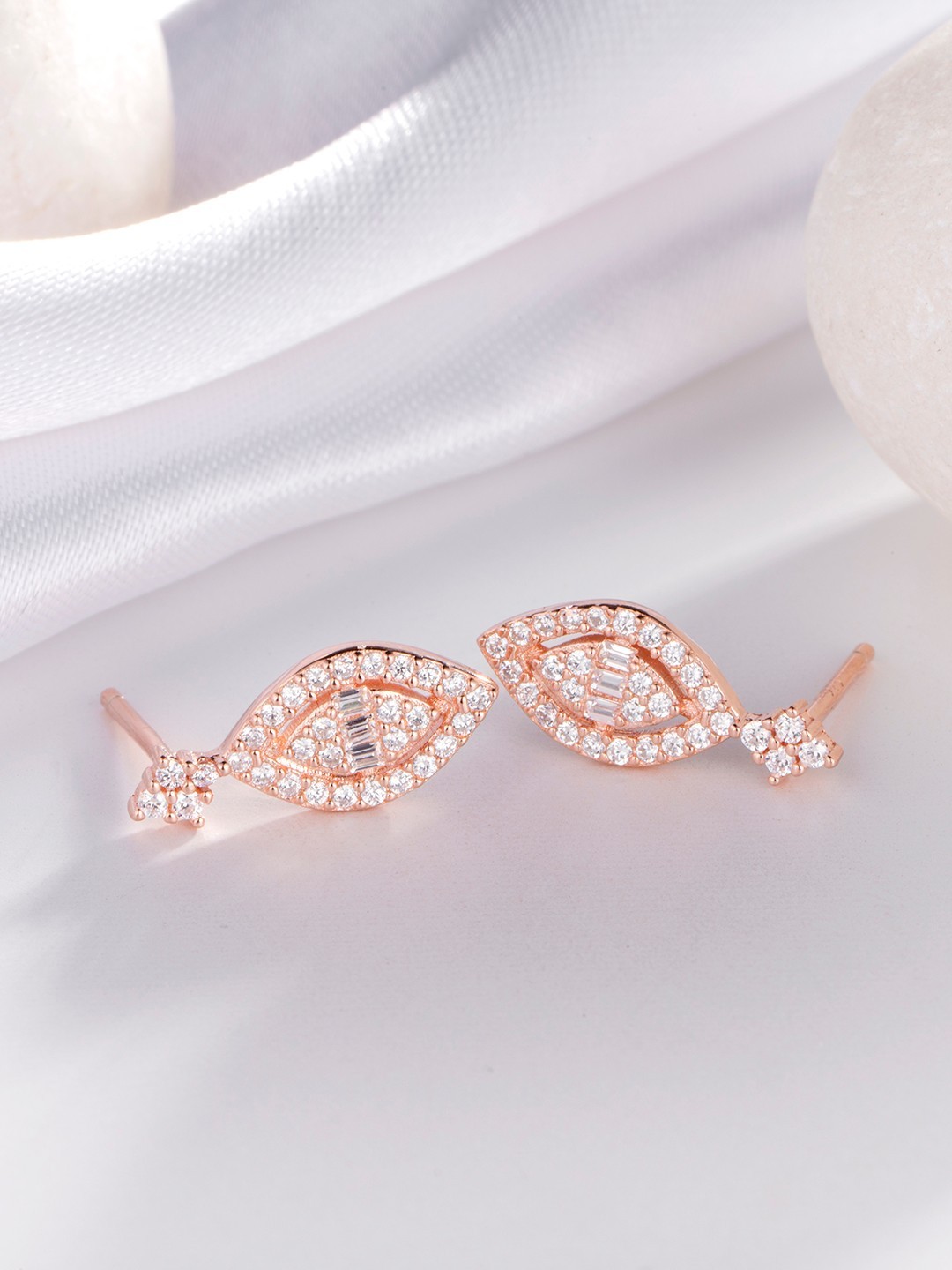

Zavya CZ Studded Teardrop Shaped Studs Earrings, Rose gold