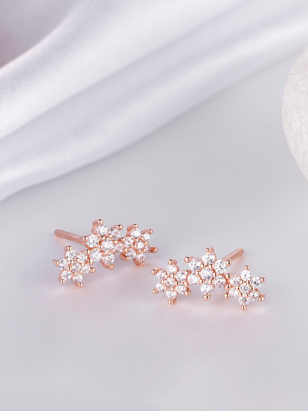 

Zavya Rose Gold Plated Floral Silver Studs Earrings
