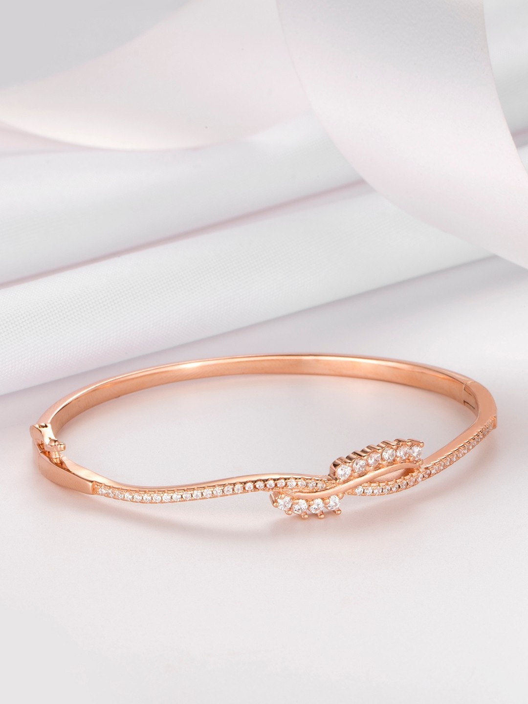 

Zavya Women Silver Cubic Zirconia Rose Gold-Plated Cuff Bracelet