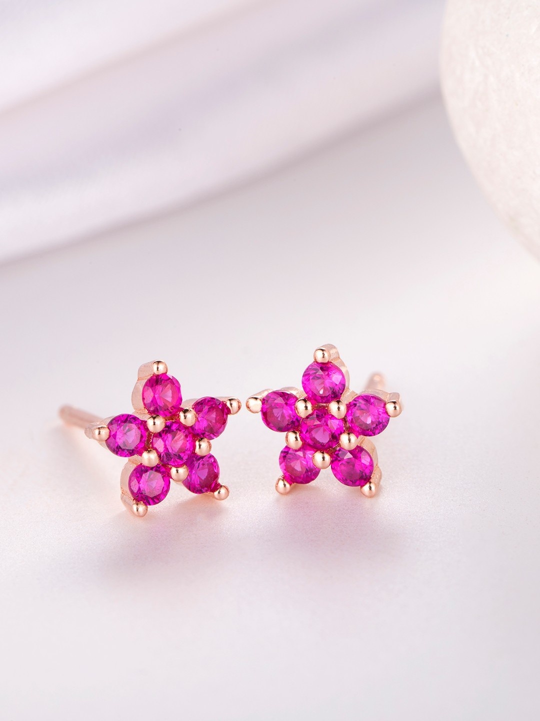 

Zavya Pink Rose Gold Plated Floral Silver Studs Earrings