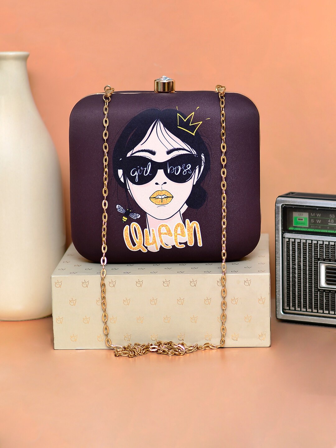

ARTKLIM Women Graphic Printed Box Clutch, Brown