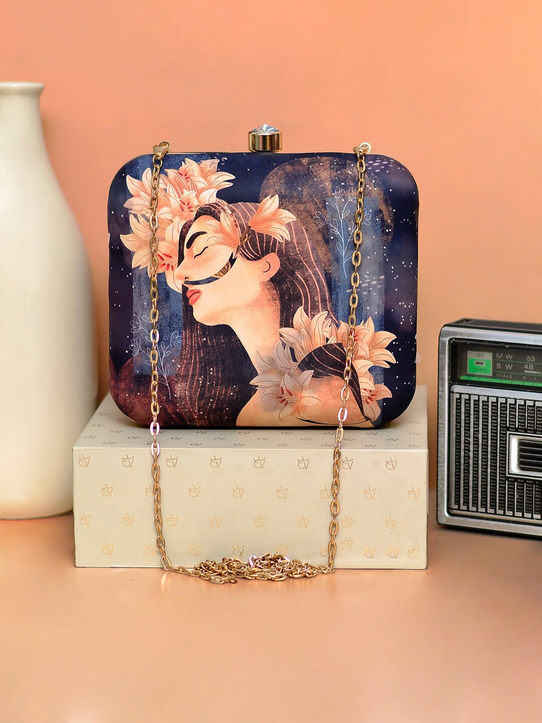 

ARTKLIM Women Portrait Printed Box Clutch, Blue