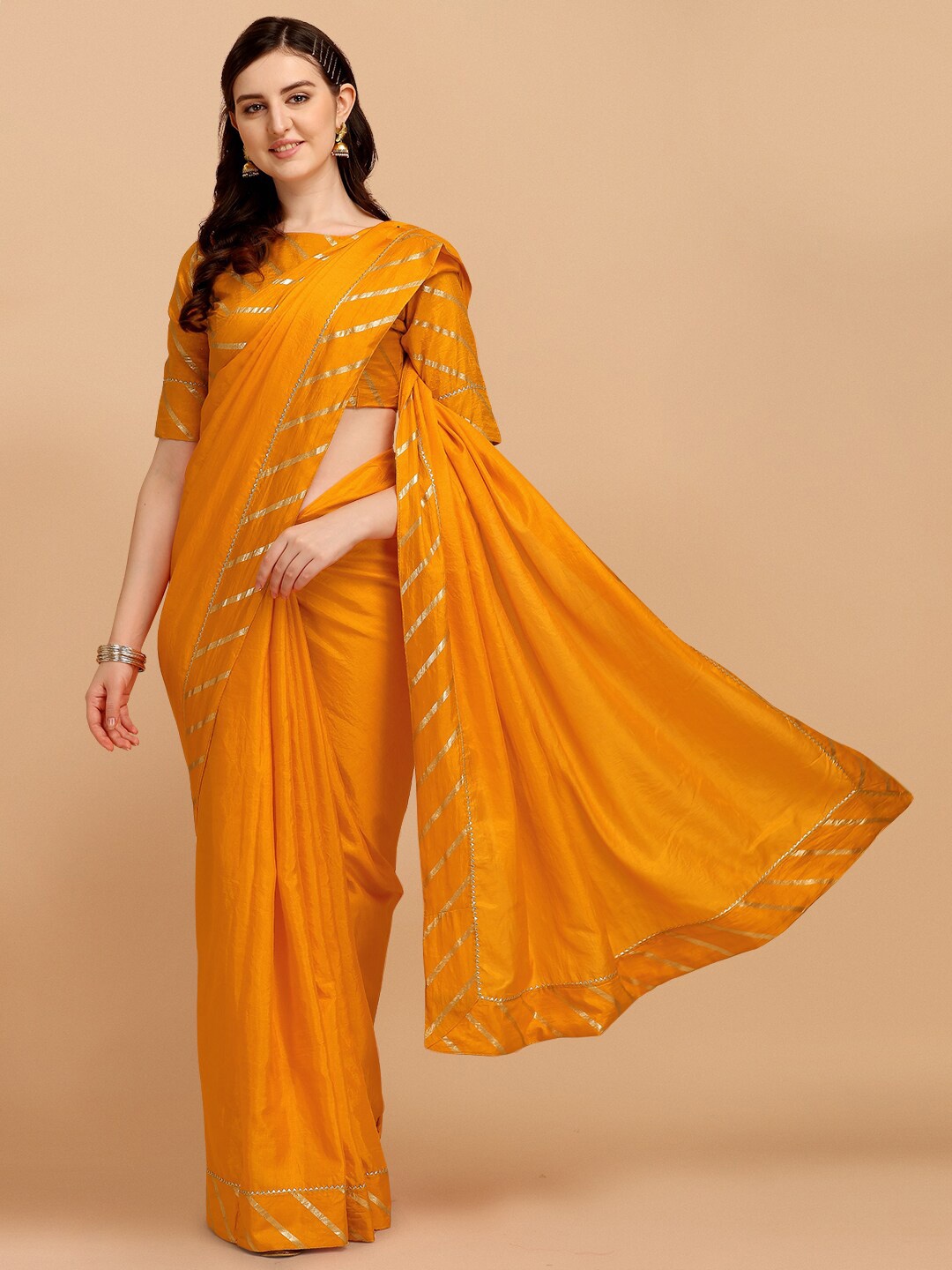 

CLOTHING JUNCTION Embellished Bordered Silk Saree, Yellow
