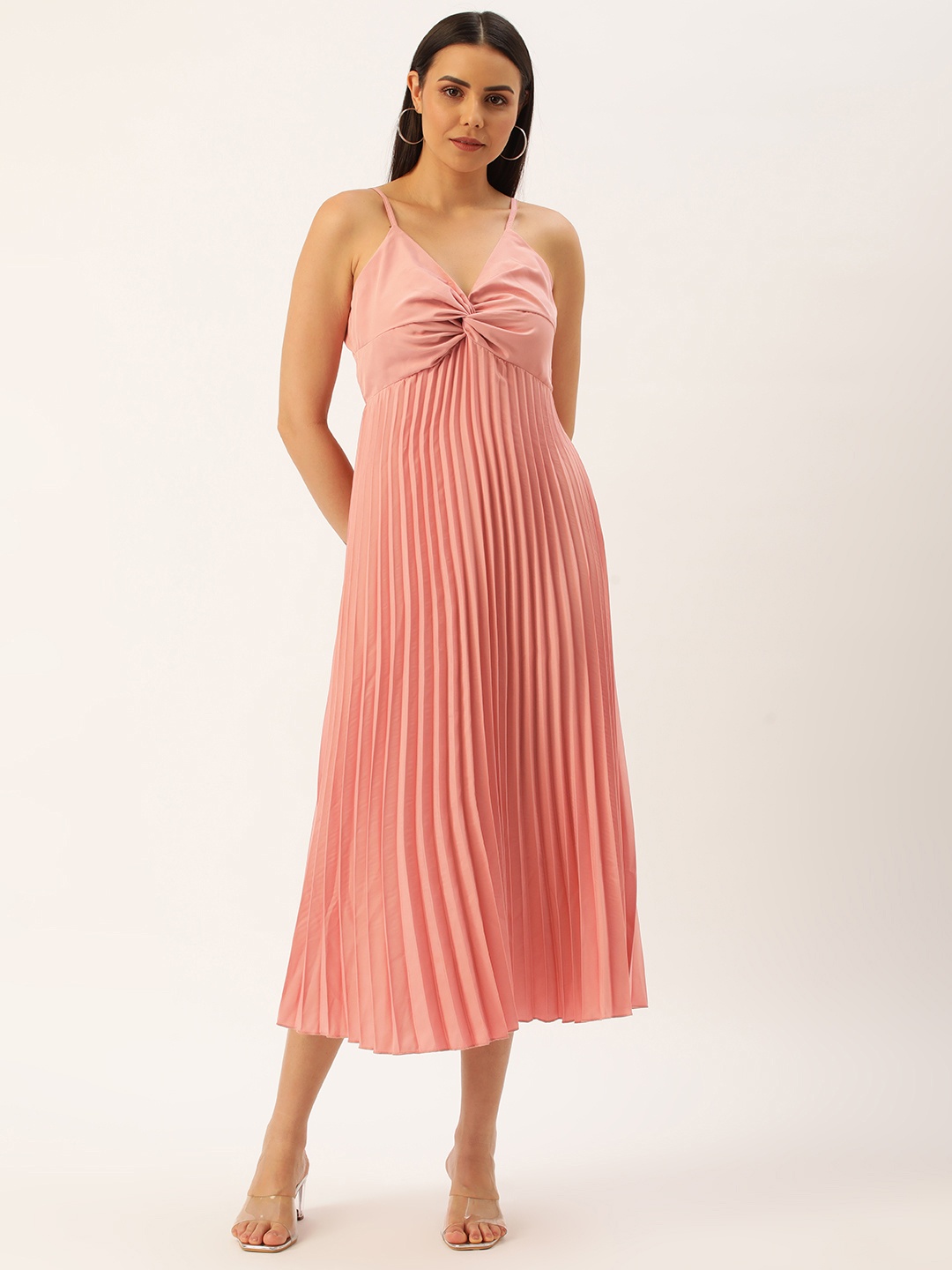 

U&F Crepe Accordion Pleated A-Line Midi Dress, Copper