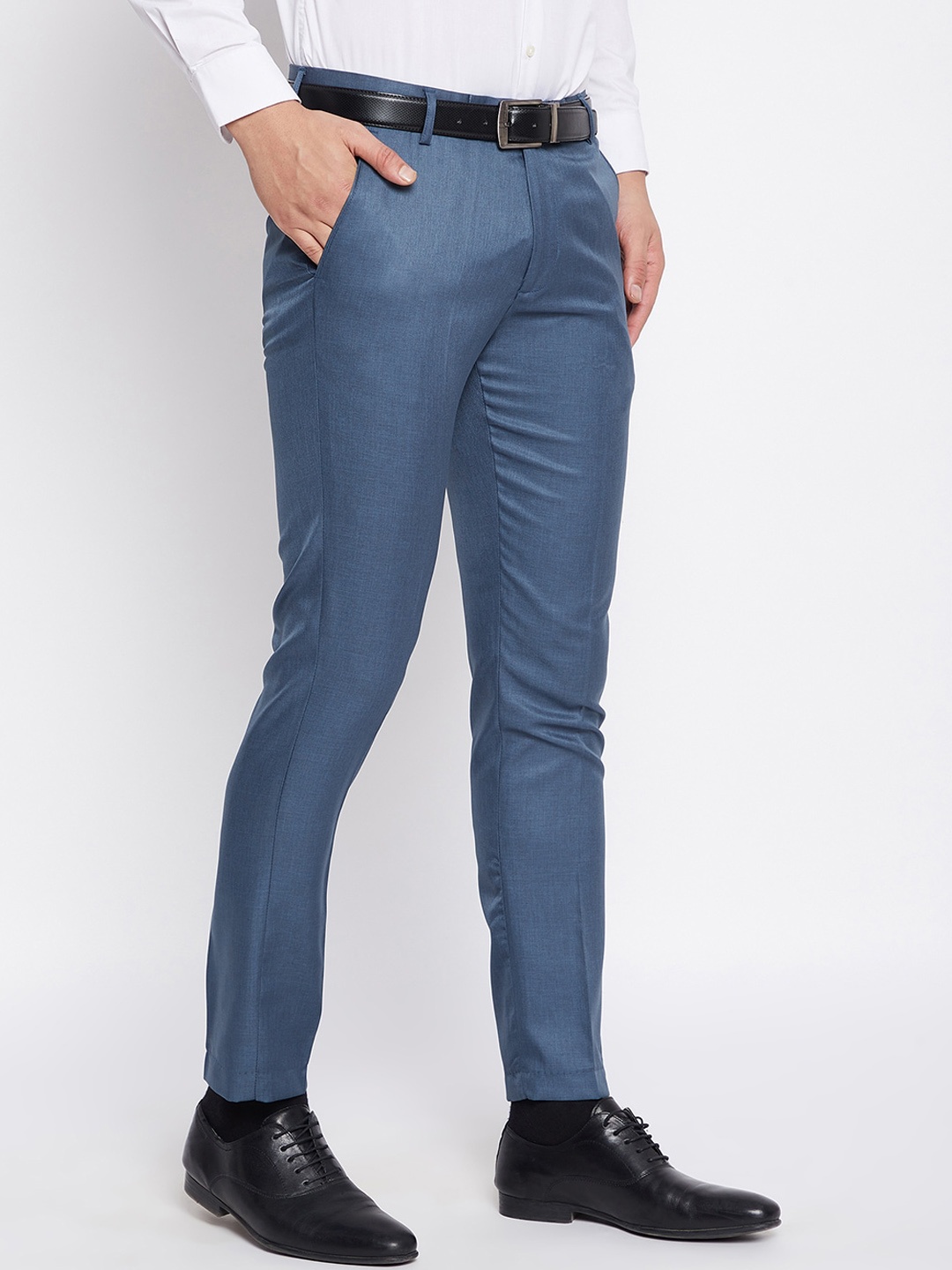 

VEI SASTRE Men Mid-Rise plain Smart Slim Fit Formal Trousers, Blue