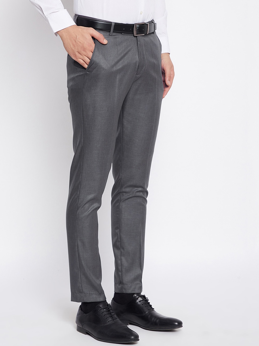 

VEI SASTRE Men Mid-Rise plain Smart Slim Fit Formal Trousers, Charcoal