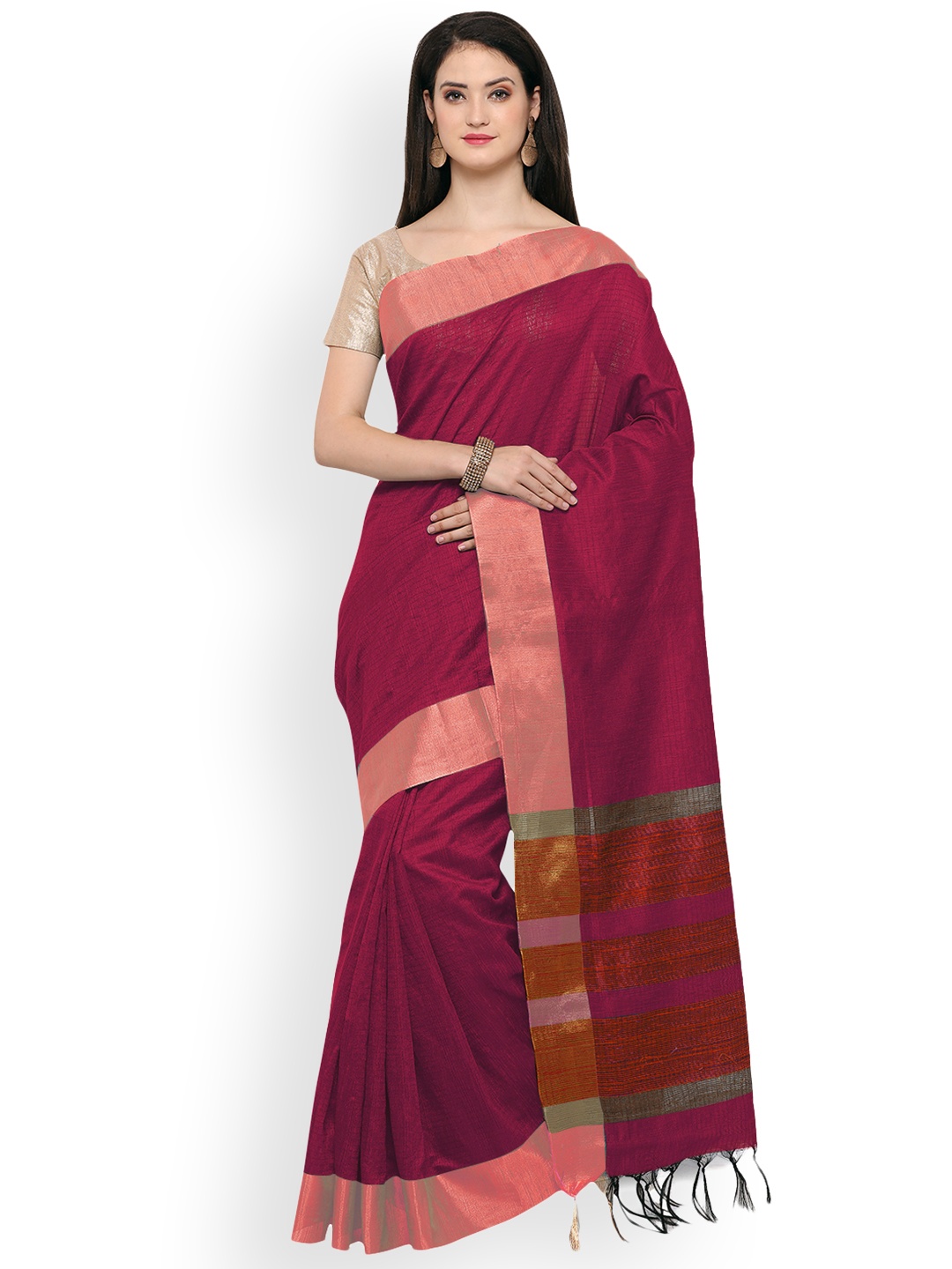 

Saree mall Magenta Art Silk Solid Bhagalpuri Saree