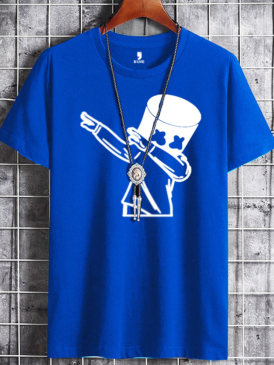 

BLIVE Graphic Printed Round Neck Regular Fit Cotton T-Shirt, Blue