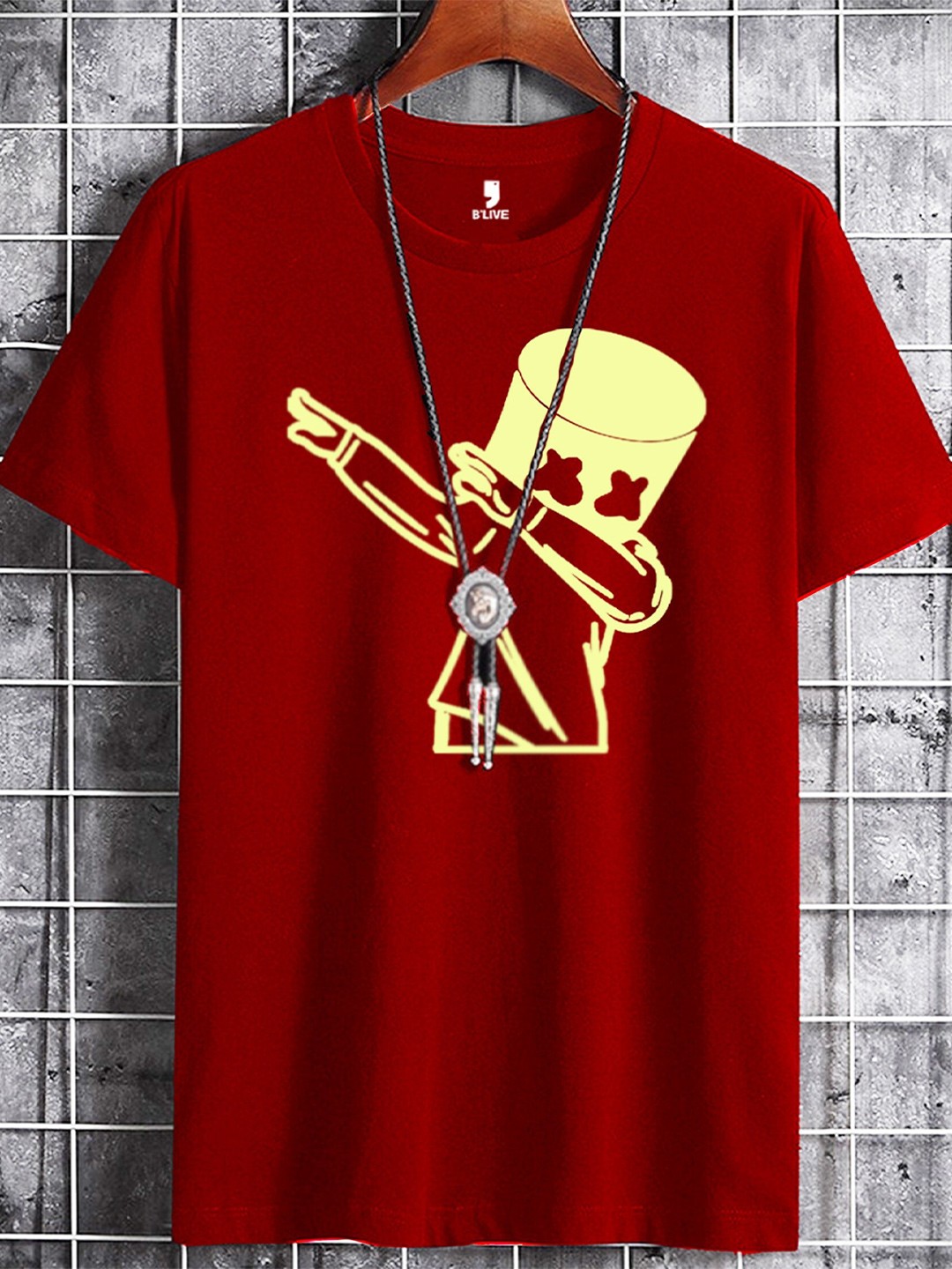 

BLIVE Graphic Printed Round Neck Regular Fit Cotton T-Shirt, Red