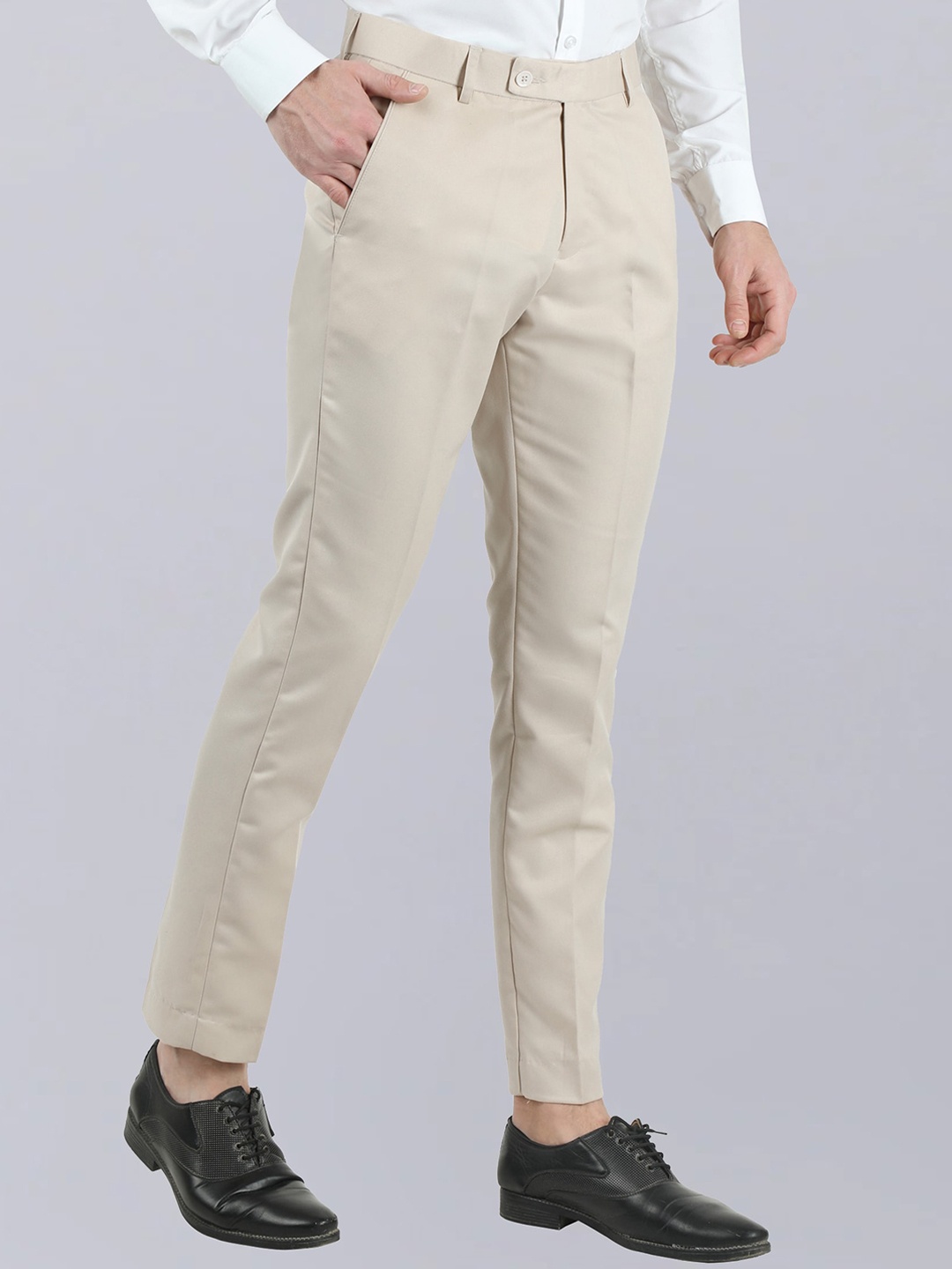 

VEI SASTRE Men Cream-Coloured Smart Slim Fit Trousers