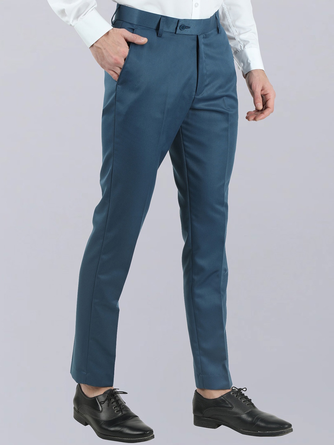 

VEI SASTRE Men Mid-Rise plain Smart Slim Fit Formal Trousers, Blue