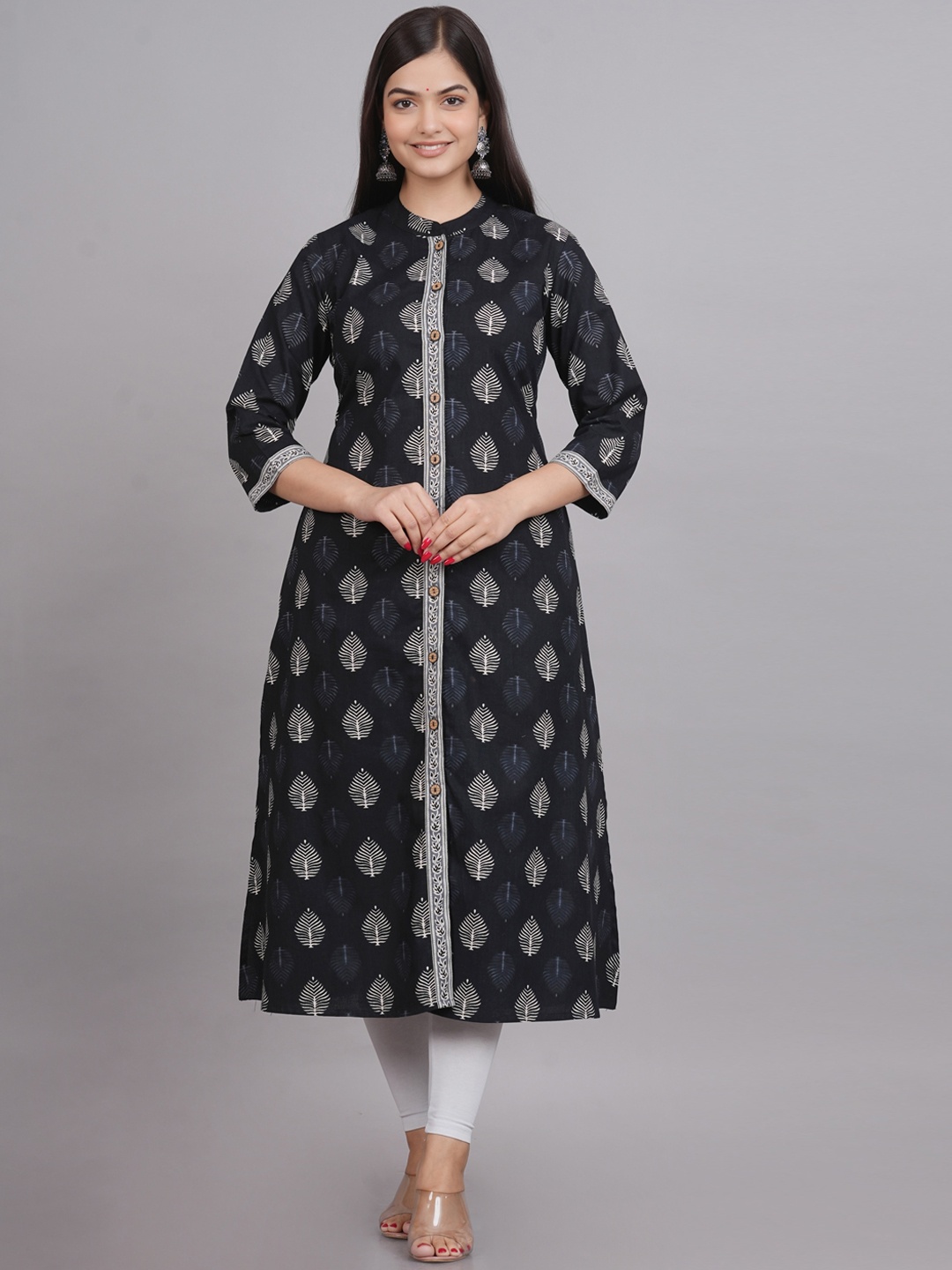 

SkyaSia Ethnic Motifs Printed Pure Cotton A-Line Kurta, Black
