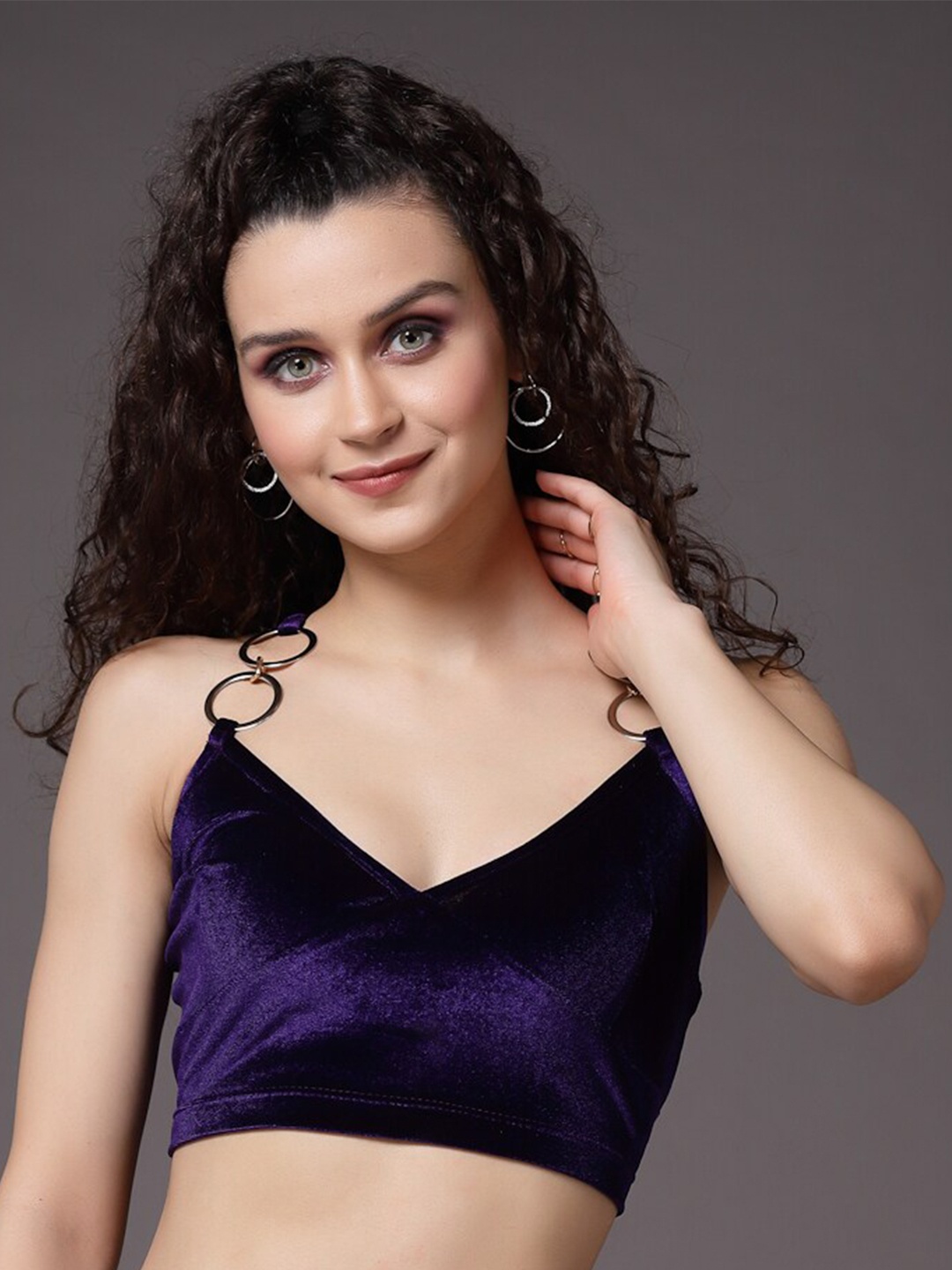 

KASSUALLY Shoulder Straps Velvet Bralette Crop Top, Violet