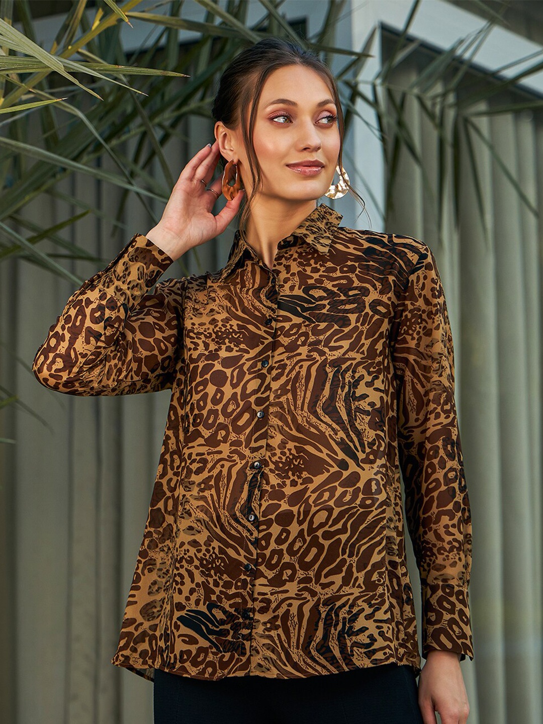 

KASSUALLY Animal Printed Casual Shirt, Brown