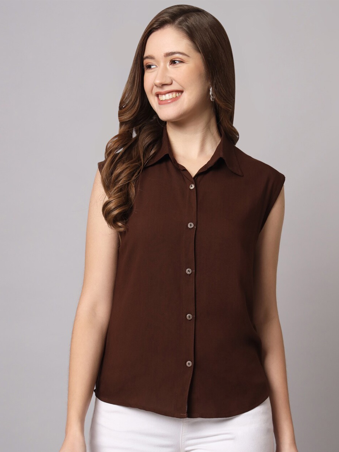 

Funday Fashion Spread Collar Casual Shirt, Brown