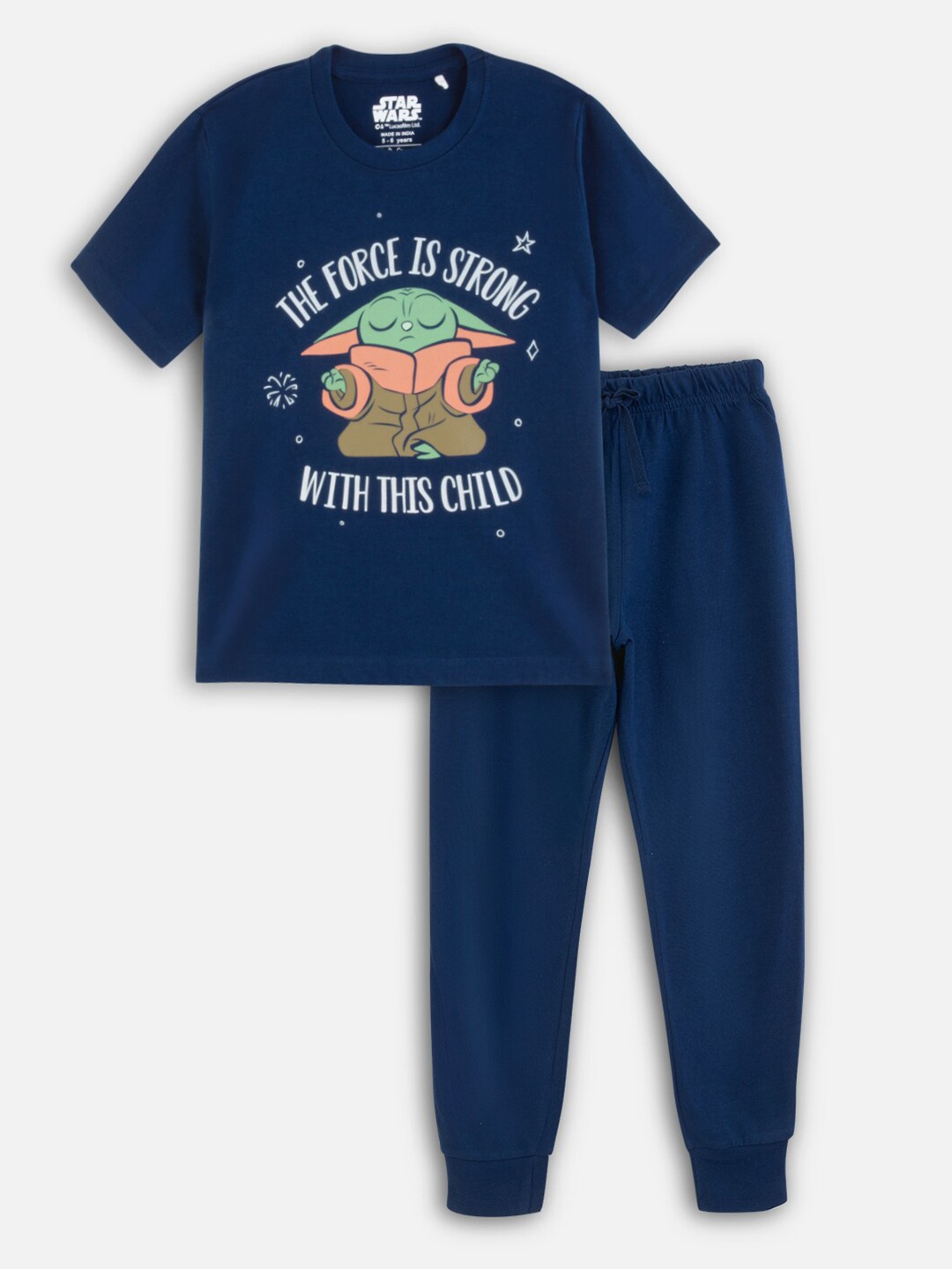 

Nap Chief Boys Star Wars Printed Pure Cotton T-shirt With Pyjamas, Navy blue