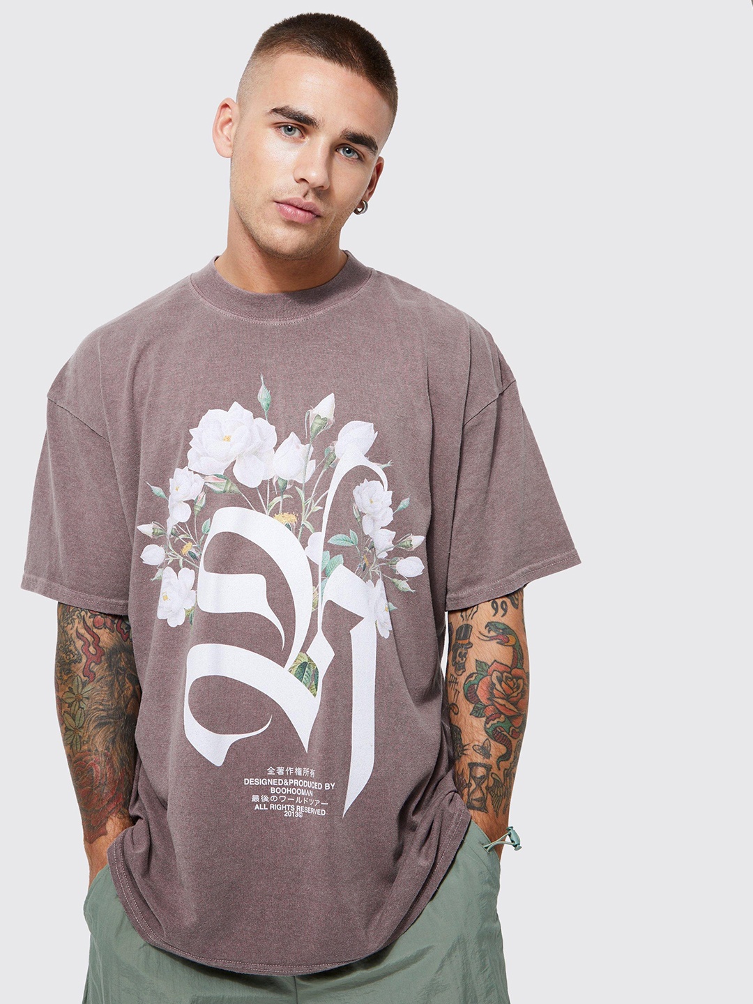 

boohooMAN Graphic Printed Drop-Shoulder Sleeves Oversized T-shirt, Mauve