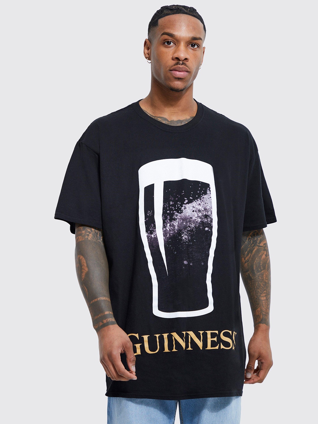 

boohooMAN Oversized Guinness Printed Pure Cotton T-shirt, Black