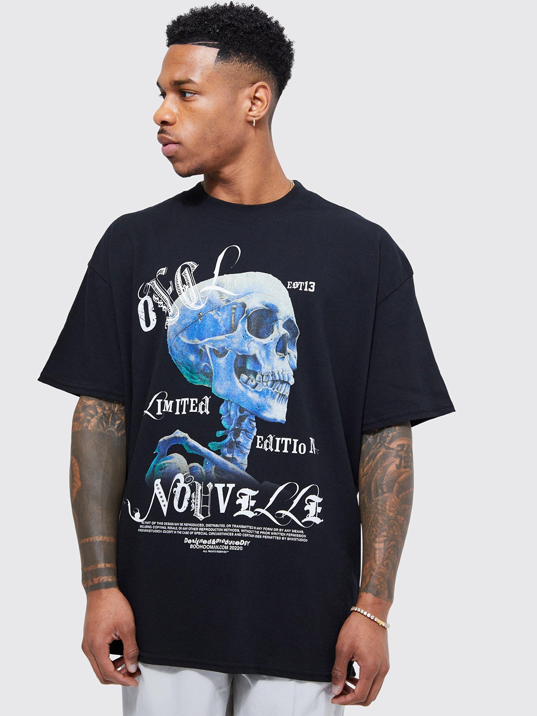 

boohooMAN Graphic Printed Oversized T-shirt, Black