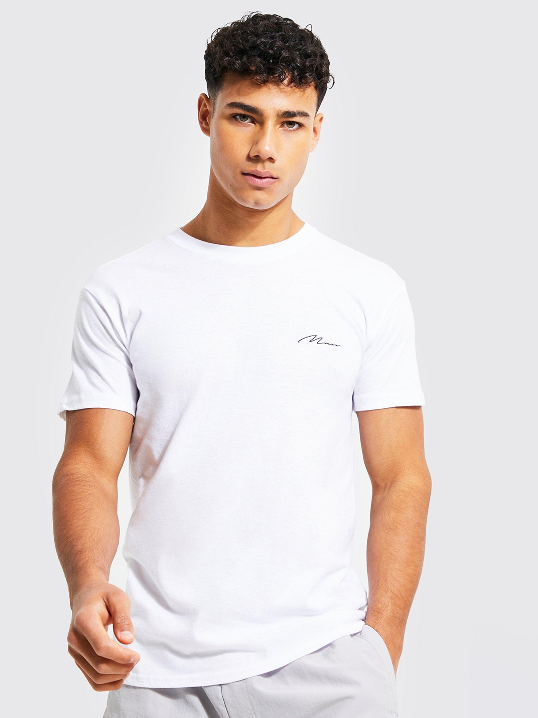 

boohooMAN Men Signature Chest Print Pure Cotton T-shirt, White